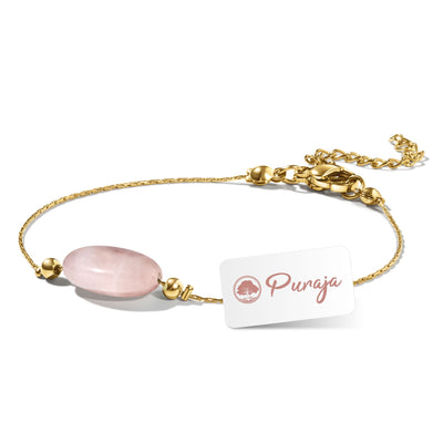 Rosenquarz Edelstein Armband Damen | 18k echt vergoldet