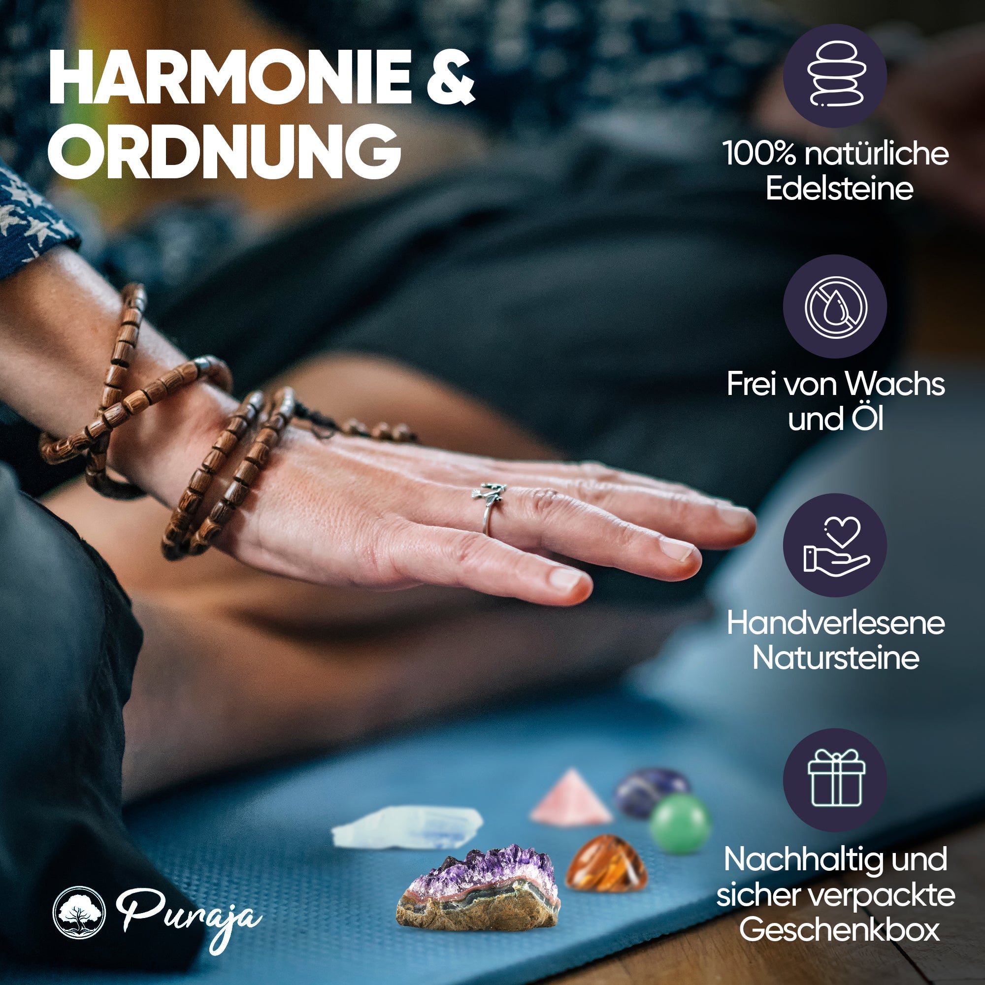 Heilstein Set mit 6 Kristallen | Harmonie & Ordnung – Puraja-Edelsteine