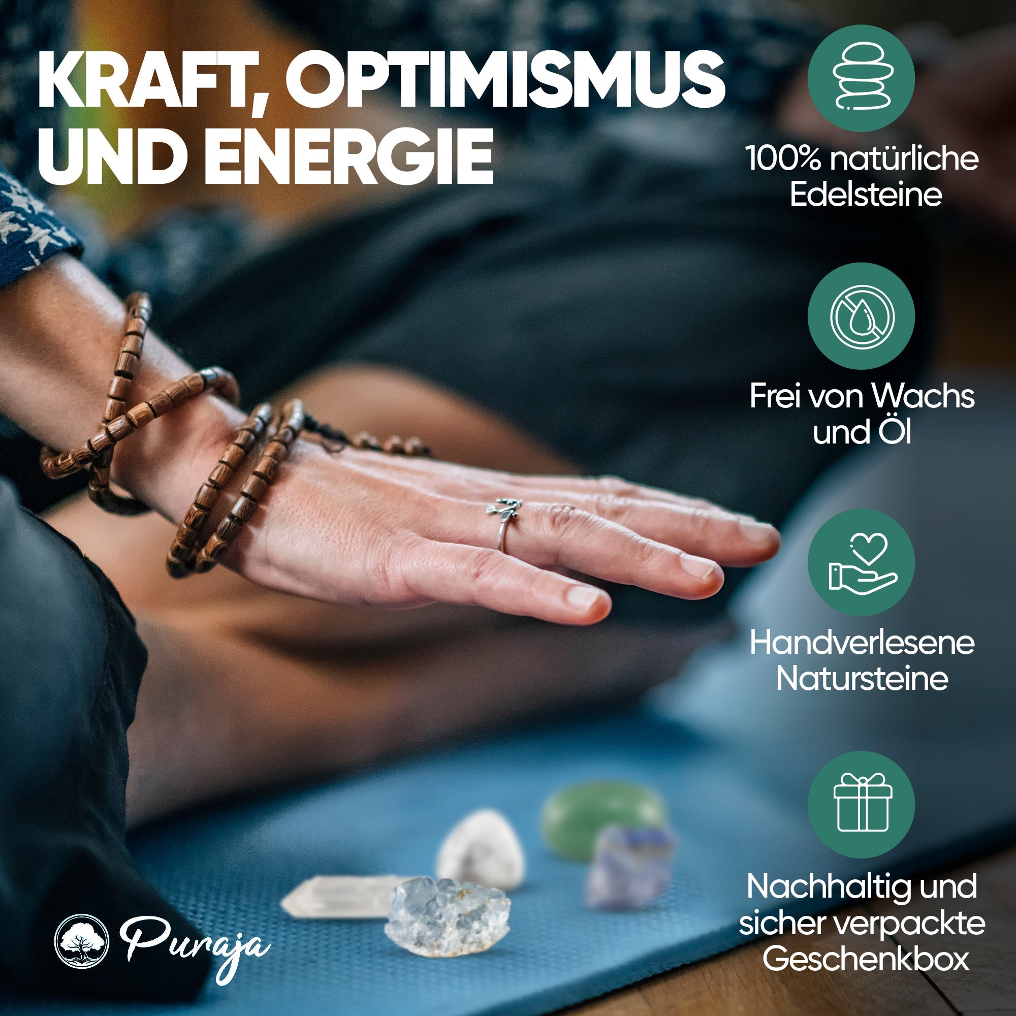 Heilstein Set Energie Kraft 6 & mit Puraja-Edelsteine | Kristallen –